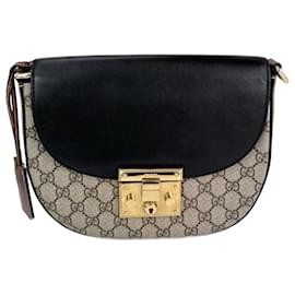 Borsa a spalla nera Gucci GG Supreme Web con lucchetto