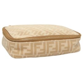 FENDI Zucca Canvas Kosmetiktasche Beige Gold Auth ki5784
