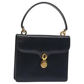 Borsa a mano GUCCI in pelle blu navy oro Auth ep9190