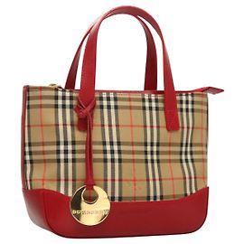 Borsa a mano in tela beige con motivo Nova Check di BURBERRY oro Auth 129128