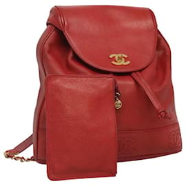 CHANEL Kaviarhaut Rucksack Kaviarhaut Rot Gold CC Auth 127574 - Chanel