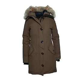 Canada Goose, parka in nylon verde con cappuccio in pelliccia