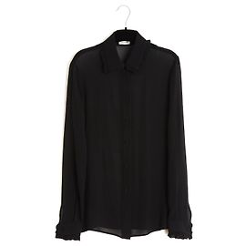 Saint Laurent 2014 YSL Top FR36 Hedi Slimane Blusa de Crepé de Seda Negra UK8 US6