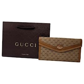 Portafoglio in pelle monogramma Gucci vintage beige marrone