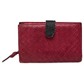 Carteira vintage Bottega Veneta Intreciato vermelha