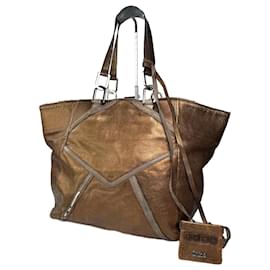 Chloé Borsa shopper vintage Chloe in pelle marrone dorato metallico