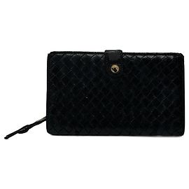 Cartera de cuero vintage Bottega Veneta marrón negro