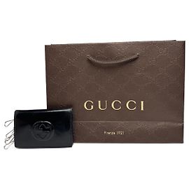 Llave de cuero patentado Gucci GG vintage negro