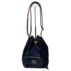 Borsa a secchiello in pelle vintage Courreges Paris blu navy