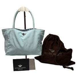 Borsa shopper reversibile in nylon Bottega Veneta vintage blu turchese leopardato