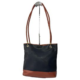 Borsa shopper in pelle vintage Bottega Veneta nera e marrone