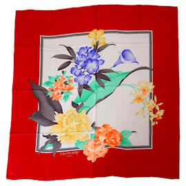 Leonard foulard in seta a fiori multicolore con bordo rosso