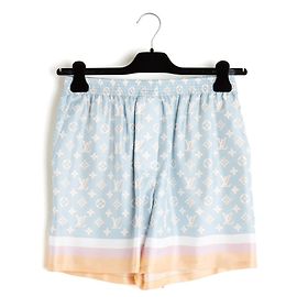 Short Soie Louis Vuitton FR36 Azzurro Chiaro Monogramma Pantaloni Corti in Seta per Pigiama US27 Taglia S