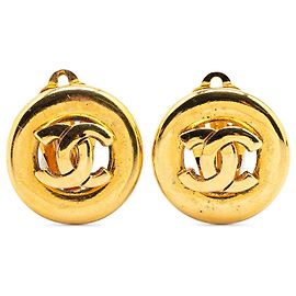 Orecchini rotondi a clip in oro placcato CC dorato Chanel