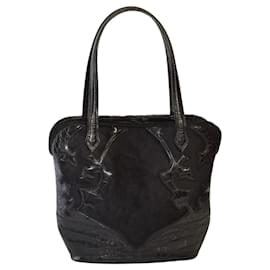 Borsa Tote Etro in Pelle Nera con Pressa Coccodrillo e Pelliccia