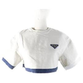 Top de denim recortado con logo de Prada GFT012