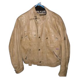 Belstaff Kurze Bike Jacke aus Wachsleder Gold Beige
