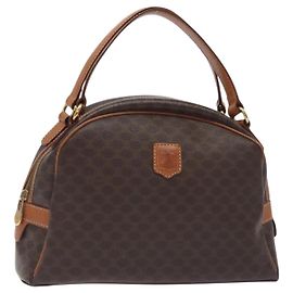 Céline Bolsa de mão em lona Macadam CELINE em couro PVC marrom dourado Auth ki5783