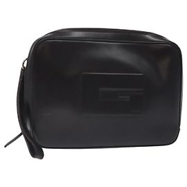 GUCCI Clutch Bag Leather Black Silver 018 0040 Auth ep9261