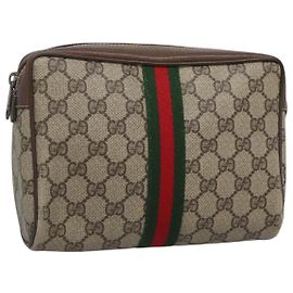 GUCCI GG Supreme Web Sherry Line Clutch Bag PVC Beige 32 014 3553 Auth hk2851