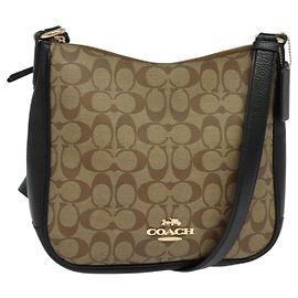 Bolso de Hombro Coach Signature en PVC Beige Dorado Auth bs26966