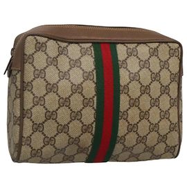 GUCCI GG Supreme Web Sherry Line Clutch Bag PVC Beige 89 01 012 Auth BA3229
