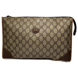 Vintage Gucci Ophidia Monogramm Leder Clutch braun grau