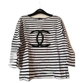 Camiseta Chanel con logo azul marino de algodón