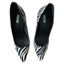 Michael Kors High Heels Zebra Print Pony Kalbsleder Schwarz Weiß 38