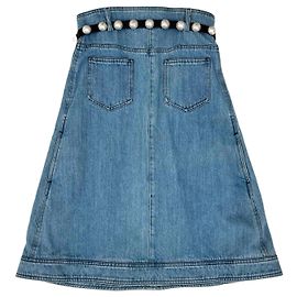 Chanel Kleid aus blauem Denim trägerlos mit Perlenbesatz
