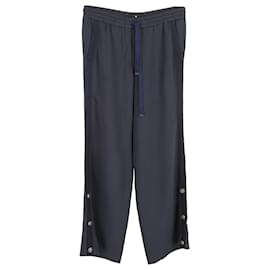 Calças Etro Artemis com cordão e detalhe de botão em viscose azul marinho