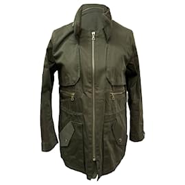 Chaqueta con cremallera Sandro Paris Rain en algodón verde oliva