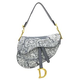 Borsa a spalla Christian Dior grigia e bianco sporco