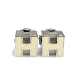 Hermes HERMES Earrings Cage de H Metal Enamel Silver Off-White - Hermès
