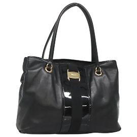 Vera Tote Bag aus schwarzem Leder mit goldenen Akzenten von Salvatore Ferragamo Auth bs26608