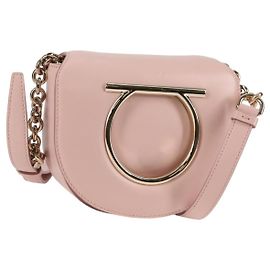 Borsa a Spalla Gancini in Pelle Rosa Dorato Salvatore Ferragamo Auth 127475M