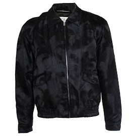 Saint Laurent, schwarze Satin-Bomberjacke mit Palmendruck