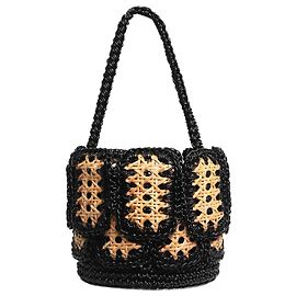 Autre Marque Borsa a mano in rafia intrecciata neutra