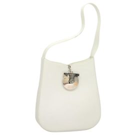 Borsa a spalla Salvatore Ferragamo in pelle bianca argento autentica yk18499