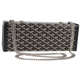 GOYARD Bolsa de hombro con cadena en espiga de cuero PVC negro plateado Auth 115239SM