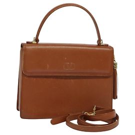 VALENTINO Handtasche Leder 2-Wege Braun Gold Auth BA2171