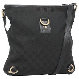 Borsa a Spalla Abbey GG Canvas Gucci Nero Oro 131326 Auth bs26839