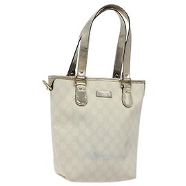 Borsa Tote GUCCI GG Supreme PVC Bianco Oro 189897 Auth ep9198