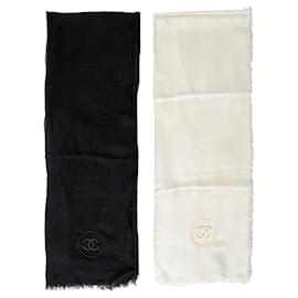 Chanel Schal Set Schwarz Weiß Kaschmir Modal CC Logo