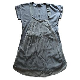 Brunello Cucinelli Blusa de algodón gris con tul y satén