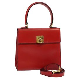 Céline Borsa a mano CELINE in pelle 2 vie rossa oro Auth 127535