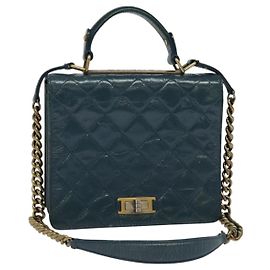 CHANEL Borsa a Spalla Matelassé in Pelle 2 in 1 Verde Oro CC Auth 125767