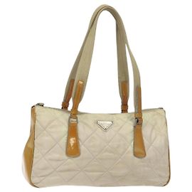 PRADA Borsa a mano trapuntata in nylon beige argento autentica ki5791