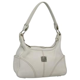 MCM Shoulder Bag Leather White Silver Auth 129389
