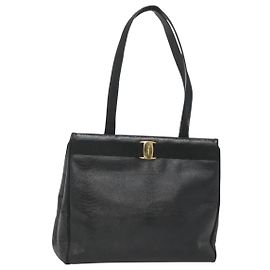 Borsa tote in pelle nera e oro Auth 125813 di Salvatore Ferragamo